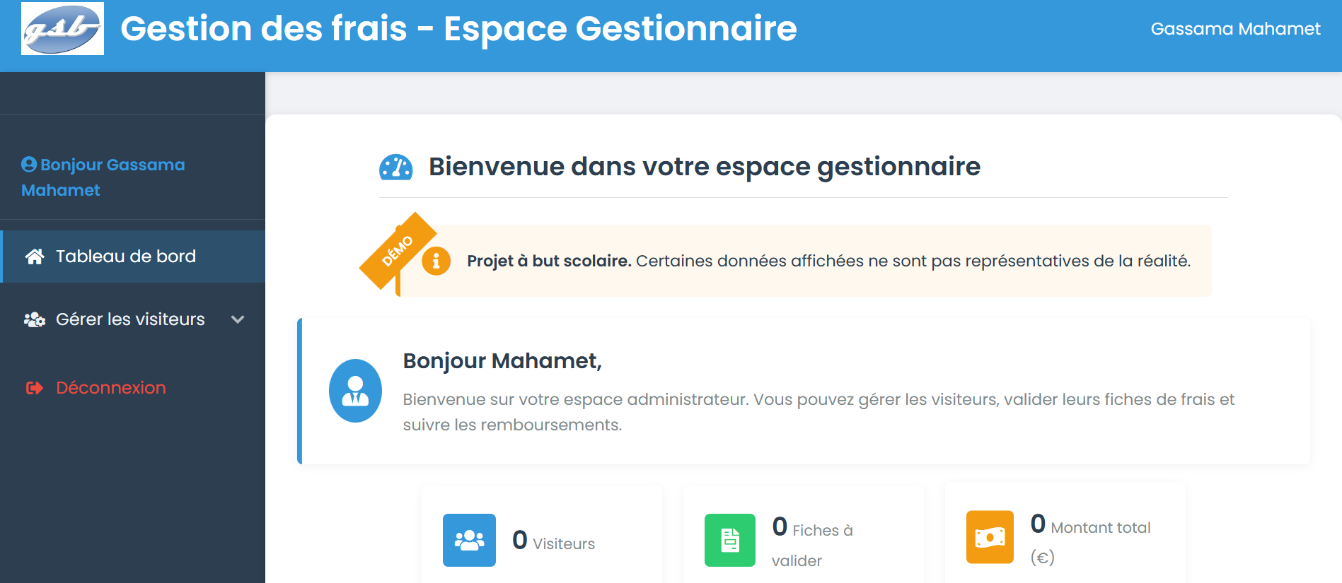 Aperçu de l'application GSB Laravel